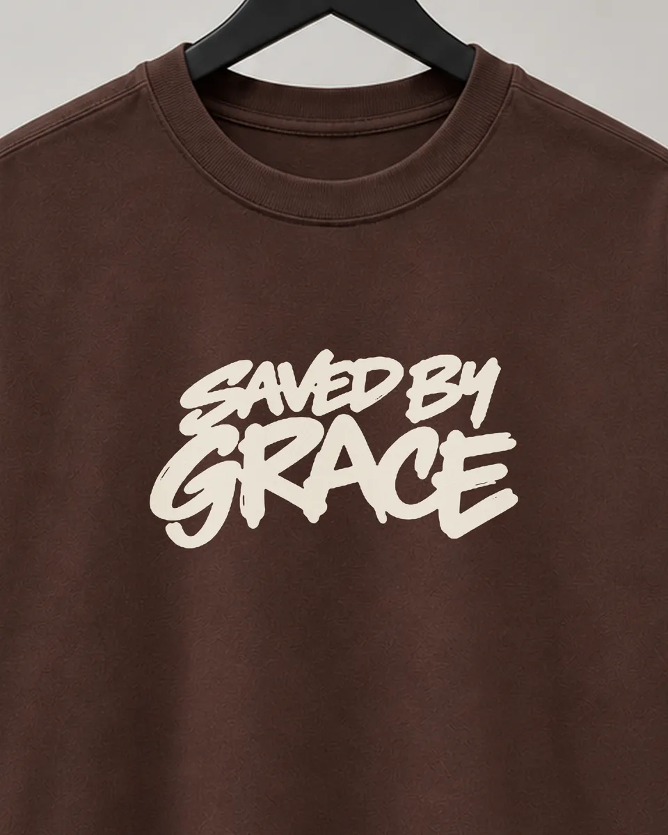 The brown Living Proof Heavyweight Tee, front chest print
