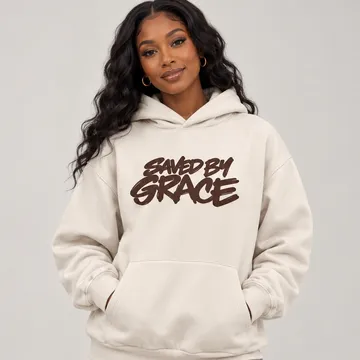 Living Proof Hoodie in ivory, worn, front