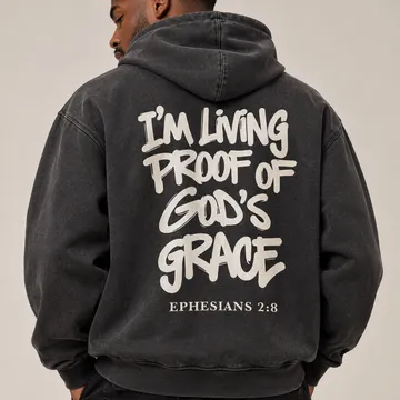 Living Proof Hoodie in faded black, worn, back print