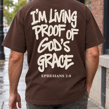Living Proof Heavyweight Tee in brown, worn, back print