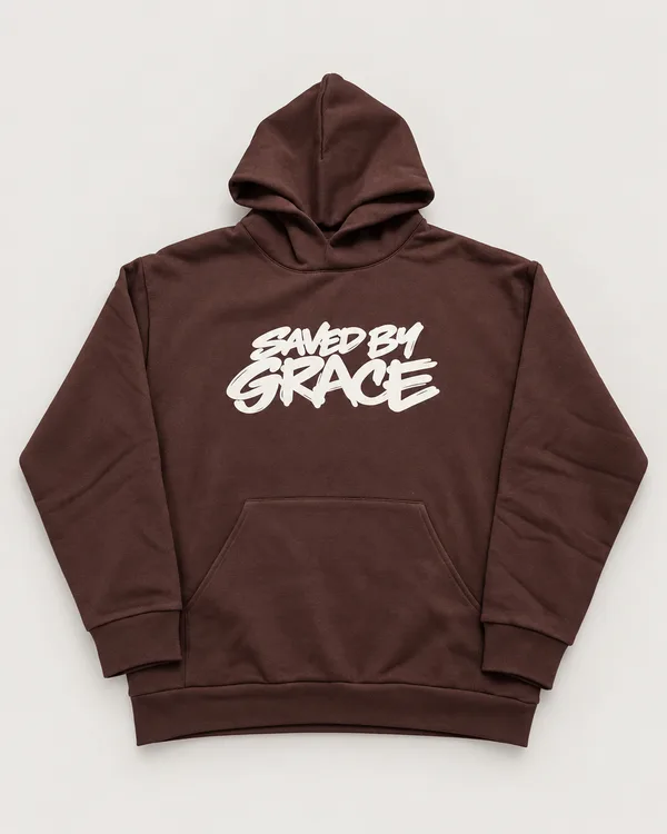 The Living Proof Hoodie in chocolate, laid flat