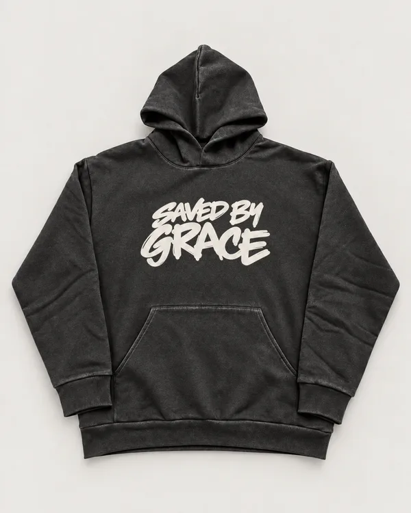 The Living Proof Hoodie in faded black, laid flat